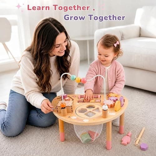 Vanplay Activity Table for 1 Year Old Girls Gifts, Montessori Busy Board Toys for Toddler 1-3, 8 in 1 Wooden Sensory Learning Activities Game for 1 2 3 Year Old Baby Girl Christmas Birthday Gifts thumbnail 4