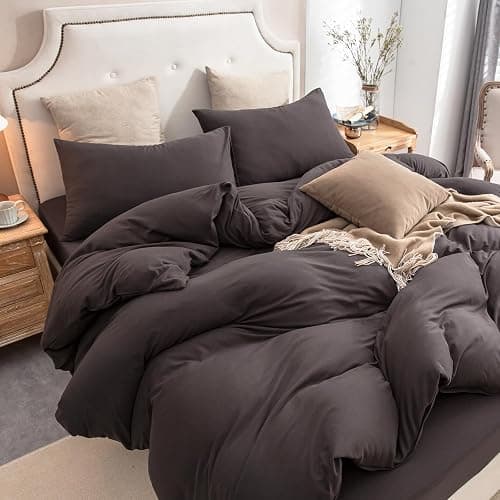PURE ERA Jersey Knit Duvet Cover Set 100% T-Shirt Cotton Super Soft Comfy 3pc Bedding Set with Zipper Closure (Solid Dark Brown, King) thumbnail 2