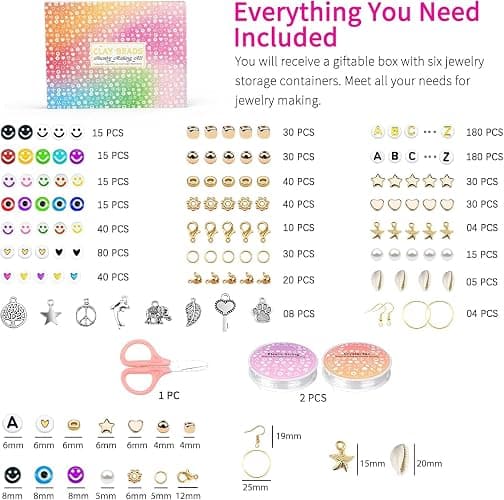20,000 Pcs Clay Beads Bracelet Making Kit, 120 Colors 6 Boxes Polymer Beads Spacer Heishi Beads & Jewelry Kit with Pendant Charms Elastic Strings, Crafts Gift for Kids Adults thumbnail 5