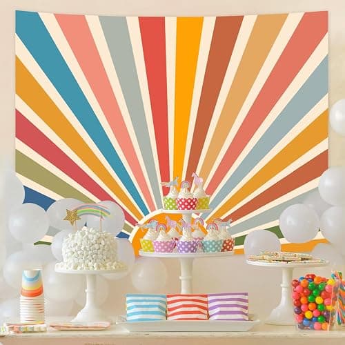 Kanuyee Boho Burning Sun Tapestry Wall Hanging, Retro 70s Abstract Vintage Geometric Rainbow Sunrise Tapestries for Bedroom Living Room Backdrop 36×48 inch thumbnail 3
