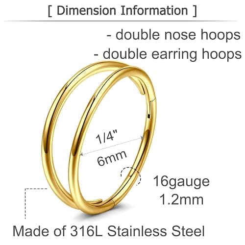 MODRSA Double Hoop Nose Ring - Silver Gold Diamond 316L Surgical Steel Cartilage Earring Helix Hoops 20g 18g 16g thumbnail 2