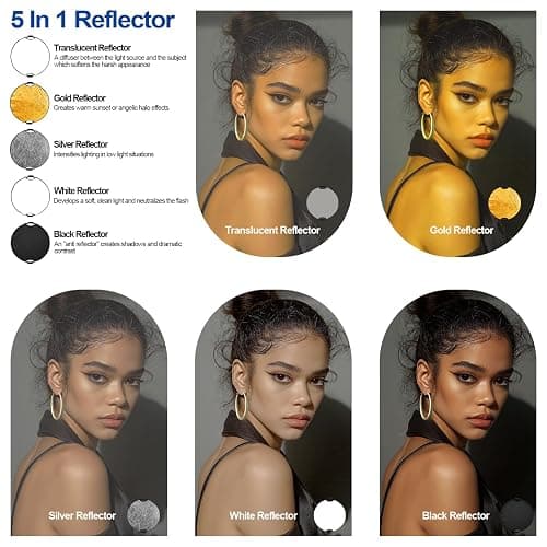 WELLMAKING 32 Inch (80cm) Reflector Photography, Collapsible Light Reflector with Bag & tilt Adapter, 5 in 1 Handle Reflector for Studio & Outdoor Lighting -Translucent, Silver, Gold, White and Black thumbnail 4