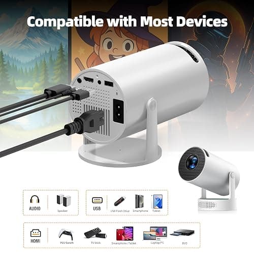 Mini Projector with WiFi and Bluetooth, 4K Christmas Bedroom Projector, Portable Projector of 270° Rotatable 130'' Projector Screen, Smart Projector Compatible with iphone/TV Stick/HDMI/USB/Laptop thumbnail 7