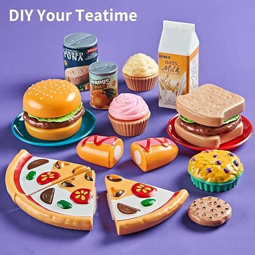 LAUGIGLE Pretend Play Food for Kids Kitchen, 78Pc Cutting Toy Food with Storage Bag thumbnail 4