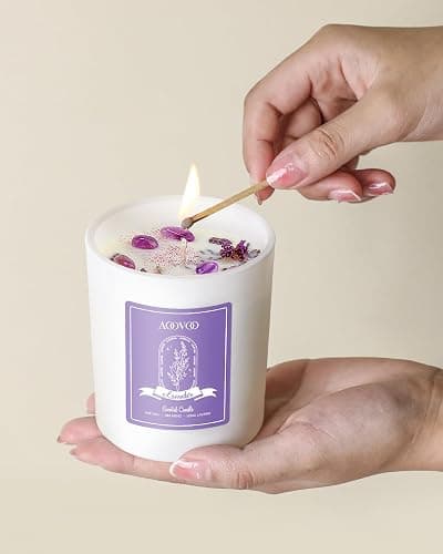 AOOVOO Lavender Scented Candles for Women - Aromatherapy Candle with Crystals Inside, 10oz Soy Candles for Home Scented, Birthday Gifts Christmas Candle for Women Mom thumbnail 6
