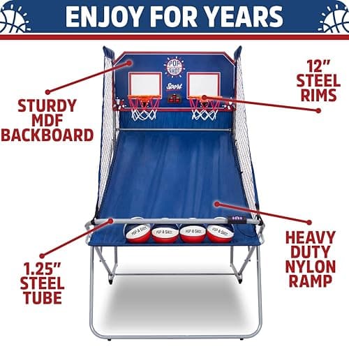 Pop-A-Shot - Dual Shot Sport | Arcade Basketball Game for Home | Paddle Scoring Hoop, 10 Game Modes, 4 Balls | Foldable for Easy Storage | Fun for All Players thumbnail 4