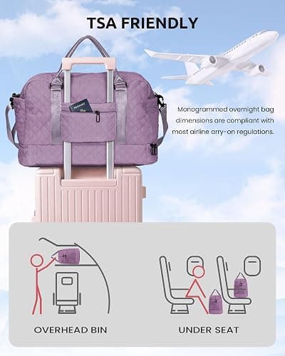 Vogewood Gift for Women-Initial Teenage Girl Duffle Bag with Shoe Compartment, Personalized Weekender Bag, Monogram Overnight Bag for Kids, Letter Travel Bag with Makeup Bag, Gift for Women (Letter A) thumbnail 5