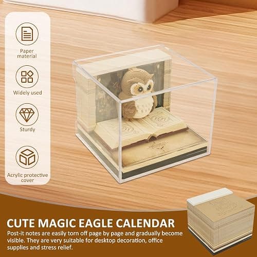 Time Piece Calendar 2026, 3D Calendar 2026 Desk, Tear-Away 3D Memo Pad, Weekly Calendar, Magic Book and Cute Owl Paper Carving Art Notepad with LED Lights for Thanksgiving Christmas Desktop Decor Gift thumbnail 3