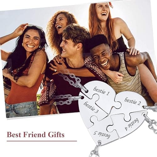 FindChic Personalized Matching BFF Necklace for 2/3/4/5/6 Puzzle Name Heart Pendant Stainless Steel Couple Necklace Set Customized Necklaces for Teen Girls thumbnail 5