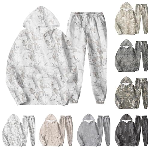 2 Piece Camo Sweatsuits for Men Women Maple Leaf Print Hoodies Y2K Camouflage Joggers Pants Casual Loose Tracksuits thumbnail 4