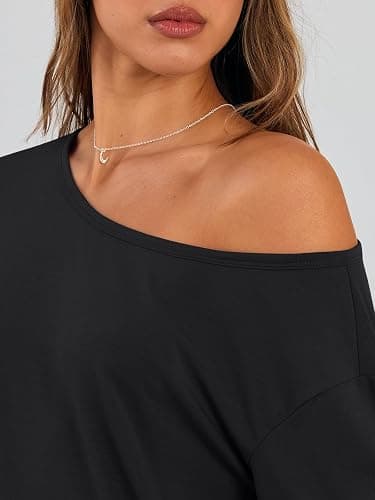 Trendy Queen Womens Off The Shoulder Oversized Tops | Long Sleeve Tshirts, One Shoulder Fall Outfits,Asymmetrical,Plus Size,Going Out Fashion Clothes,Sexy Blouse thumbnail 6