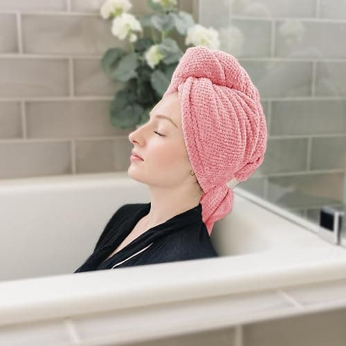 ROLSHOL 2 Packs Large Microfiber Hair Towels for Women, Super Absorbent & Quick Dry Hair Towel Wrap for Curly Long & Short Hair- Anti-Frizz Hair Turbans for Wet Hair（Coral Pink & Pink） - 27.5''*39.4'' thumbnail 4