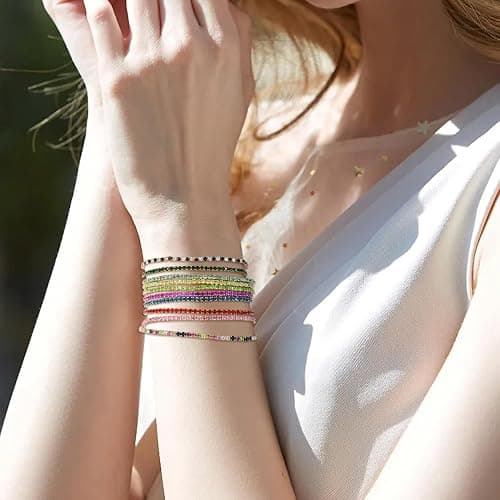 10Pcs Stretch Crystals Tennis Bracelets Set for Women Dainty Handmade Cubic Zirconia Stackable Bracelet to Women Daughter Mom Unique Jewelry Gift - Gold thumbnail 4