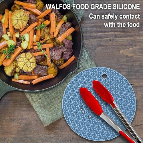 Silicone Trivet Mats - Walfos Heat Resistant Pot Holders Set, 4pcs 2 Sizes 7 Inch & 9 Inch, Multipurpose Non-Slip Hot Pads for Hot Pot, Hot Dishers, Jar Opener, Food Grade & BPA Free (Nordic Blue) thumbnail 4