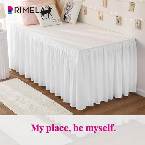 RIMELA Dorm Bed Skirt Twin XL 32 Inch Drop, Easy to Install Extra Long Wrap Around Elastic Dust Ruffle, White Bedskirt Solid Silky Fabric Machine Washable, Bedroom Decor thumbnail 3