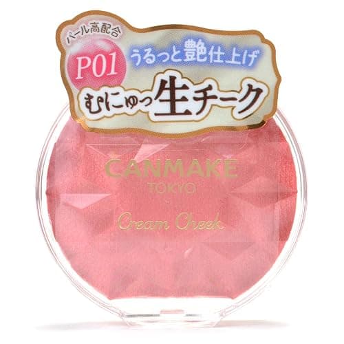 CANMAKE Cream Cheek (Pearl Type) 0.14 oz (4.0 g), Glossy, Highly Colored, Polarized Pearls (P01 Peach Dazzle) thumbnail 3