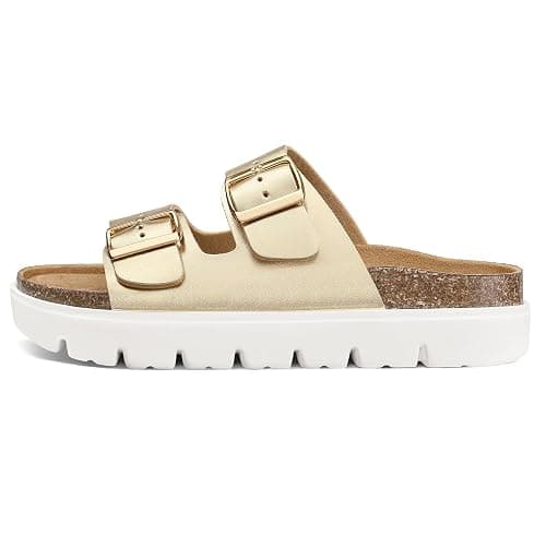 mysoft Women's Comfortable Arch Support Footbed Cork Wedge Sandals - Slip-On Platform Summer Slides with Adjustable Buckle thumbnail 5