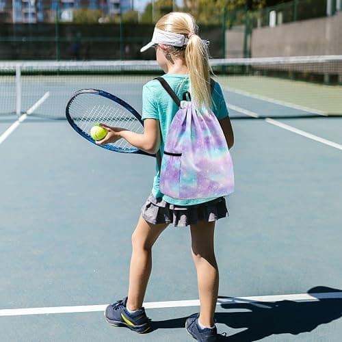 Ryushoyo Rainbow Galaxy Drawstring Backpack String Bag Lightweight Gym Bag Sackpack Sports Backpack for Women Girls Gym Shopping Sport Yoga Blue Purple thumbnail 8