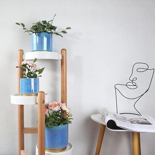 Gepege Ceramic Pots for Plants, Rainbow Pearl Glaze Planter with Drainage Hole, 6.0 inch+5.0 Inch+4.0 Inch. Indoor-Outdoor Large Round Succulent Orchid Flower Pot - 6+5+4inches - Blue thumbnail 9