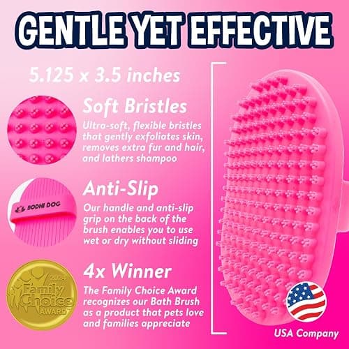 Bodhi Dog Shampoo Brush - Pet Grooming & Bath Supplies for Cats and Dog Bath Brush for Long & Short Hair - Premium Scrubber for Shower, Bathing & Massage - (One Pack, Pink) thumbnail 2