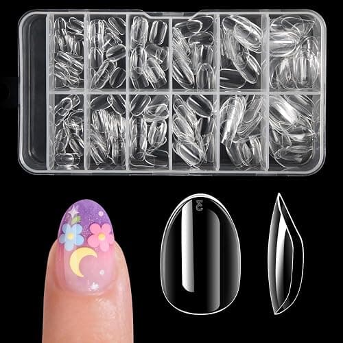 krofaue Almond Kids Nail Tips - Soft Gel Extra Short Press on Nails | 240Pcs 12 Sizes for Children Girls Clear Almond Fake Nails for DIY Manicure 9-12 years old - Image 1