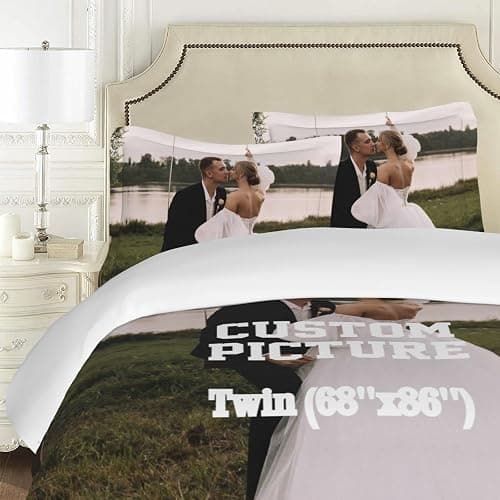 Custom Comforter Set Twin Personalized Duvet Cover with Picture Text Logo Comforter Set with 2 Pillowcases (68''x86''/173x218cm) Black thumbnail 6