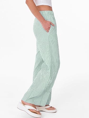 ANRABESS Womens Gingham Boxer Wide Leg Palazzo Lounge Pants | Checkered Plaid & Striped，Pajamas PJ Boxer Bottoms，Elastic Waist Trousers with Pockets，Casual Daily Home Wear, Fall Outfits thumbnail 5