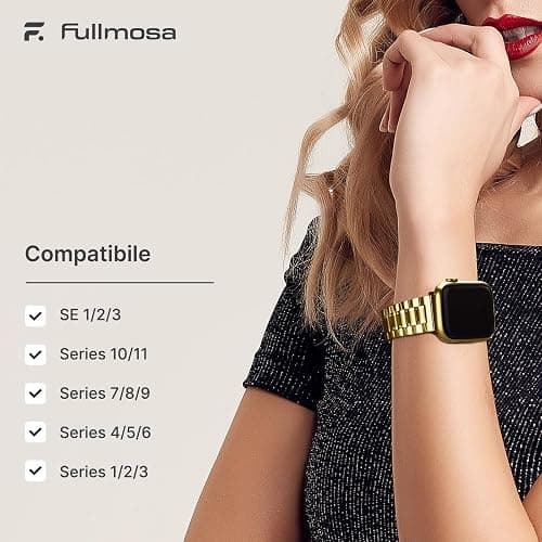 Fullmosa Metal Band for Apple Watch 42(S11/10)/41/40/38mm, Gold | Fits iWatch SE 3/2/1 Series11 10 9 8 7 6 5 4 3 2 1,Stainless Steel Replacement Strap,Women Men thumbnail 7