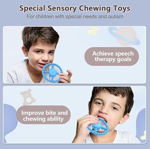 Vibrating Sensory Chew Toy - Dual Effect: Teether Teething Toys for Babies6-12 8-18 Months, Sensory Toys for Kids with Autism&Toddler Travel Essential,1-2 Year Old Boys Girls Gifts idea(Blue) - Blue thumbnail 6