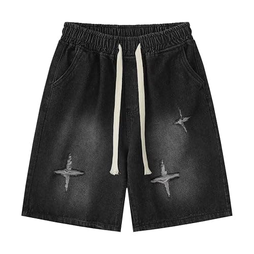 POHADON Y2K Blue Denim Shorts Summer Casual Loose Straight Leg Unisex Baggy Jeans Shorts Jorts Grunge Harajuku Streetwear - Image 1