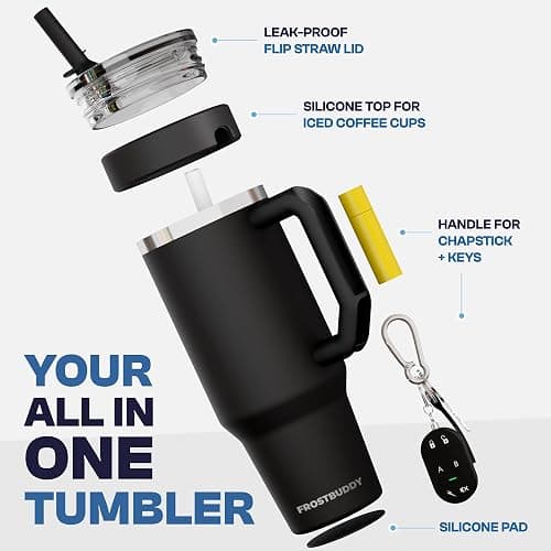 Thicc Buddy - 40 oz Stainless Steel Vacuum Insulated Tumbler with Lid and Straw for Water - Travel Mug Cupholder Friendly - Gifts for Women Men Him Her (Pebble) thumbnail 3