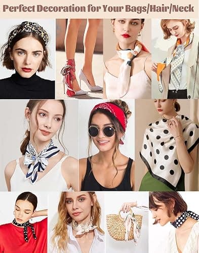 kcctoo 27.5" Mulberry Silk Feeling Head Scarf Women's Fashion Square Neck Satin Scarfs for Bag Hair Scarves Gift thumbnail 6