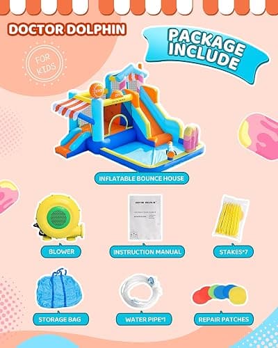 Doctor Dolphin Inflatable Bounce House with Slide and Blower for Kids, Double Slide Jumping Inflatable Bouncer Blow Up Bouncy Castle with Ball Pit for Indoors and Outdoors thumbnail 5