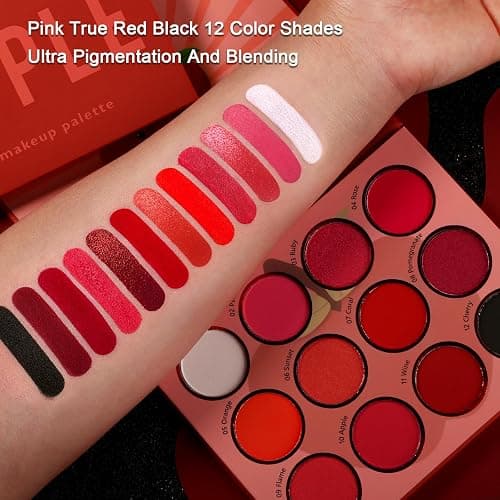 Afflano Red Eyeshadow Palette Makeup, Ultra Pigmented and Blending Bright Dark Hot True Red Eye Shade 12 Color, Cruelty Free Velvet Matte Shimmer Warm Fall Sunset Pink Red Eyes Makeup Pallet thumbnail 4