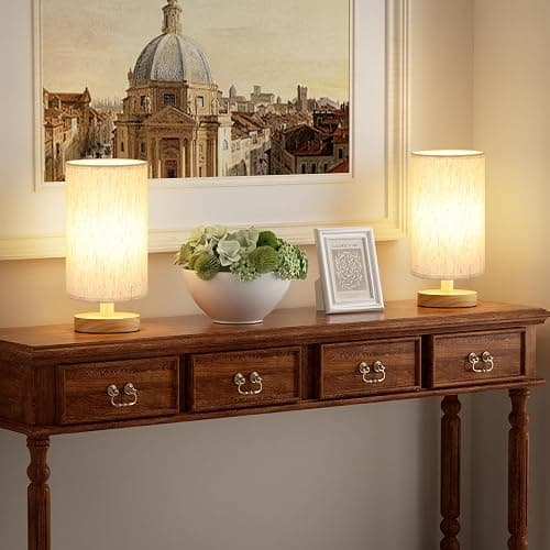 Fenmzee Small Lamps Set of 2 - Inline Control, Bedside Table Lamp for Bedroom with 3000K A15 LED Blub, Easy Assembly (Cream Shade - Wood Base Set of 2, 9" Inline Control) thumbnail 3