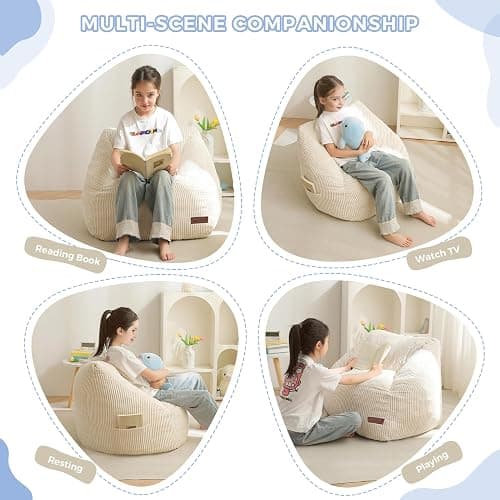 MAXYOYO Kids Bean Bag Chair, Bean Bag Couch with Handle, Comfy Toddler Chair for Boys and Girls, Accent Sofa Chair with Pocket for Gaming Reading Relaxing, Beige | Comfy Toddler Chair for Boys and Girls, Accent Sofa Chair with Pocket for Gaming Reading, Beige thumbnail 4