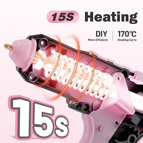 EZARC Cordless Hot Glue Gun, 15s Fast Heating 12V Mini Glue Gun for DIY Crafts, Home Repairs, School Projects, Decorations, with 50 Mini Glue Sticks, Pink thumbnail 3