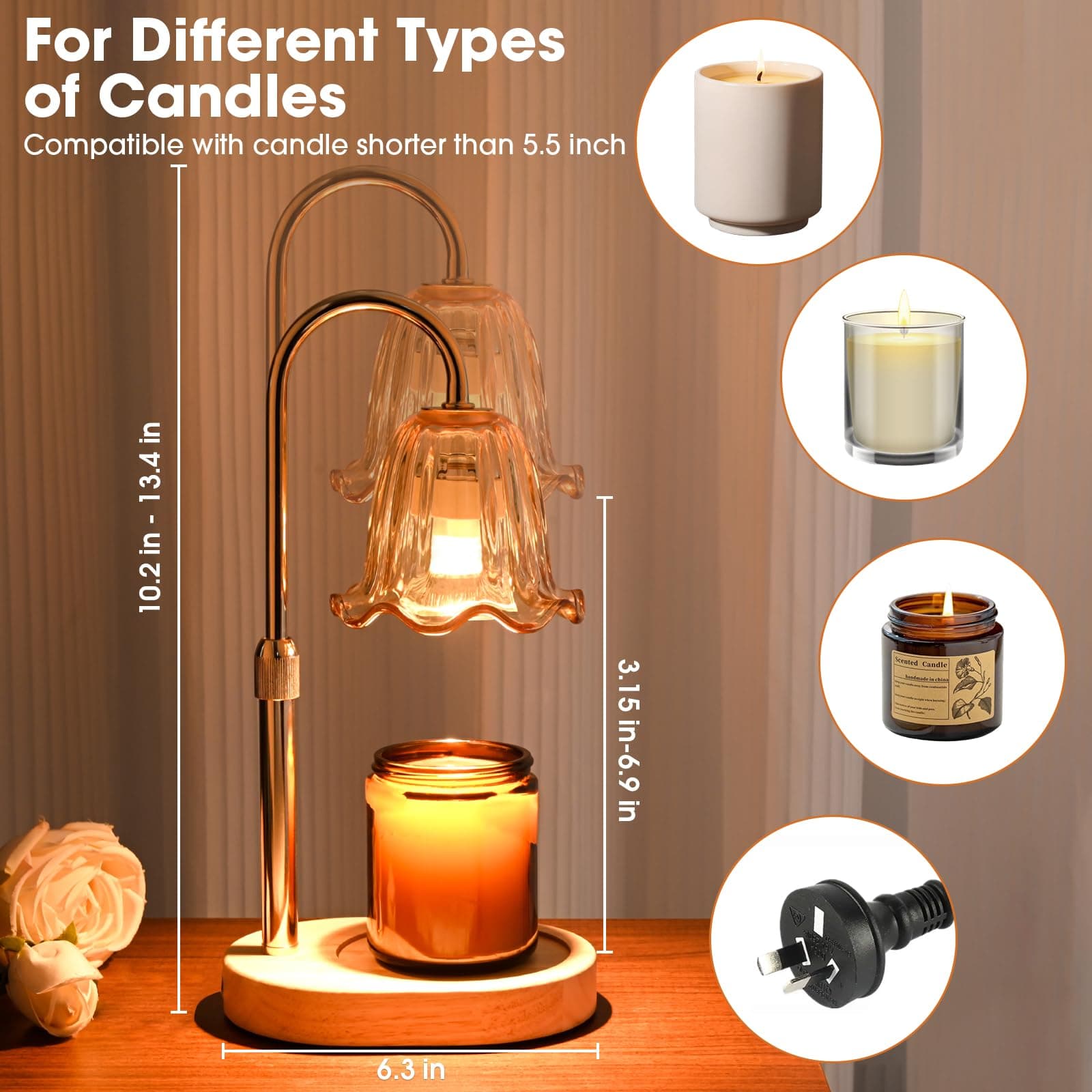 Adjustable Candle Warmer Lamp with Timer & Dimmer, Vintage Home Decor for Scented Jar Candles - Adjustable Height, Safe Melting Tech, Ideal Women/Men, New Home Bedroom Essential thumbnail 3