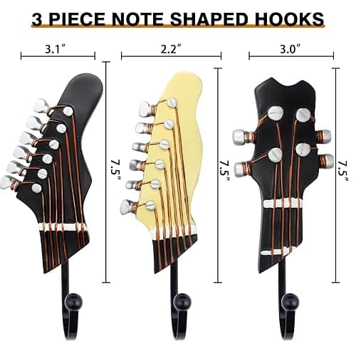 KUNGYO Vintage Guitar Shaped Decorative Hooks Rack Hangers for Hanging Clothes Coats Towels Keys Hats Metal Resin Hooks Wall Mounted Heavy Duty (3-Pack) (Guitar Hook-A) thumbnail 3