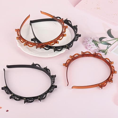acDesign 4 Pcs Headband with Clips, Professional Weave Bangs Hairstyle Hairpin Headband, Clip Headbands for Women (2Black and 2Red) thumbnail 5