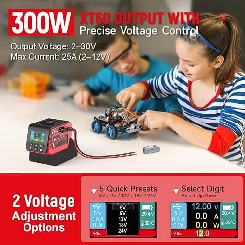 Kzreect 300W Adjustable DC 2–30V Voltage Regulator Compatible with Milwaukee 18V Battery XT60 Output, 100W Type-C, 18W USB-A, 15W Wireless Charger, LCD Display (Battery Not Included) thumbnail 2