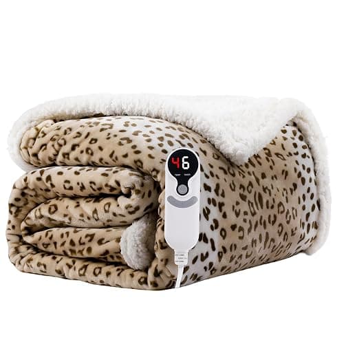 Electric Heated Blanket Full Size 72"x84" - Microplush & Sherpa Fabric Dual-Sided, 6 Heat Settings & 10 Hours Auto Off, Cozy Warming Throw for Office or Bed, Machine Washable, Beige Leopard Print - Image 1