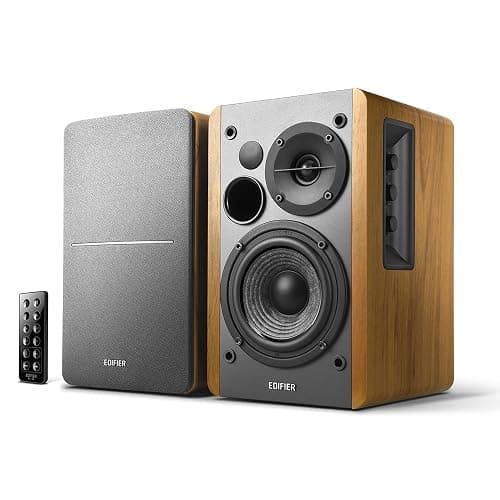 Edifier R1280DB Powered Bluetooth Bookshelf Speakers - Optical Input - Wireless Studio Monitors - 4 Inch Near Field Speaker - 42w RMS - Wood Grain thumbnail 4