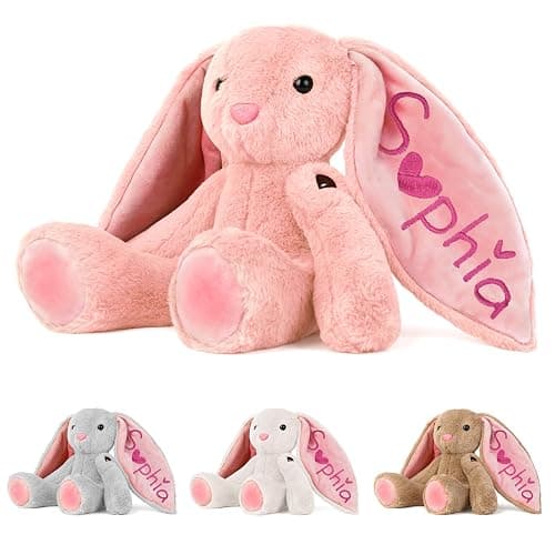 Personalized Bunny Plush for Kids Custom Bunny with Embroidered Name, Stuffed Animal for Toddler 1-3+ Girls Boys Bunnys Plush Toys Personalized Baby Newborn Kids Gifts for First Birthday Easter - Image 1