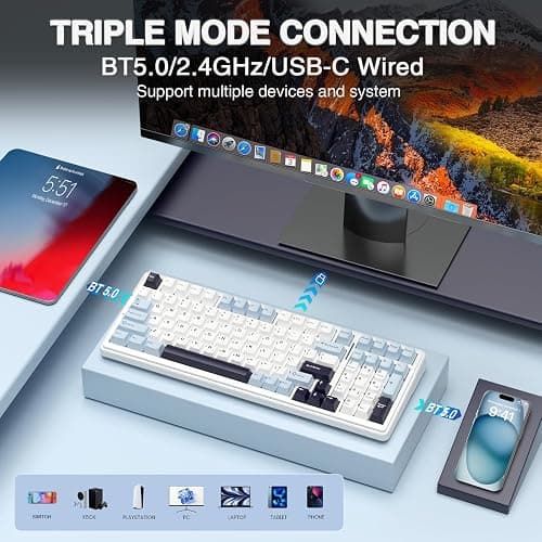 AULA F99 Wireless Mechanical Keyboard, Hot Swappable Custom Keyboard,Pre-lubed Linear Switches,Gasket Structure,RGB Backlit Gaming Keyboard (Blue&White) thumbnail 3