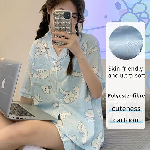 TradWloth Cute Women's Pajama Sets, Cartoon Print Sleepwear Short Sleeve Shirt and Casual Short - 2 Piece thumbnail 4