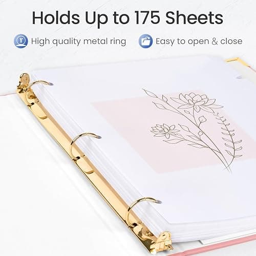 Sooez 2 Pack 3 Ring Binder with Metal Corners, Cute 1 Inch Binders Fits 175 Sheets of Paperwork, Three Ring Recipe Binder with Pocket for Women School Office Supplies, 8.5" x 11", Pink & Purple thumbnail 4
