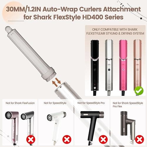 AFDD 1.2in Long Hair Curling Barrel Attachment Compatible with Shark FlexStyle, Self-Curling Accessories for Shark Flex Style HD400 Series with Both Curl Directions for Defined Curls thumbnail 2