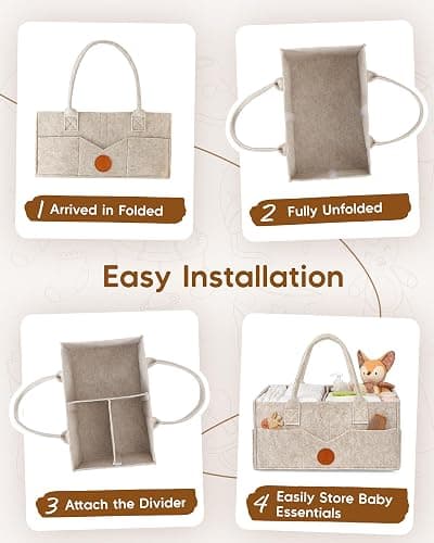 Maliton Panier Rangement Bébé Portable en Feutre avec Poignée Compartiments Détachables, Pour la table à langer ou la chambre du bébé, Pour les couches, lingettes et inserts, Marron thumbnail 9