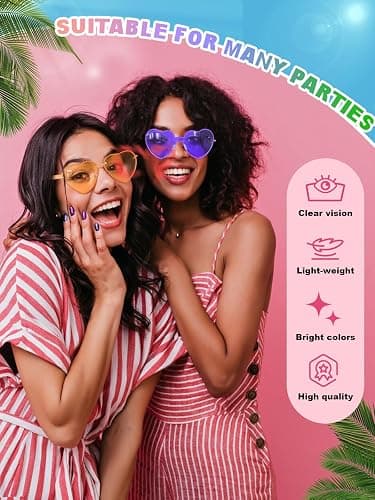 AGGKKY 12 Pairs Heart Shaped Sunglasses for Women Colorful Glasses Fun Trendy Transparent Heart Sunglasses Party Favor (Assorted Colors) thumbnail 4